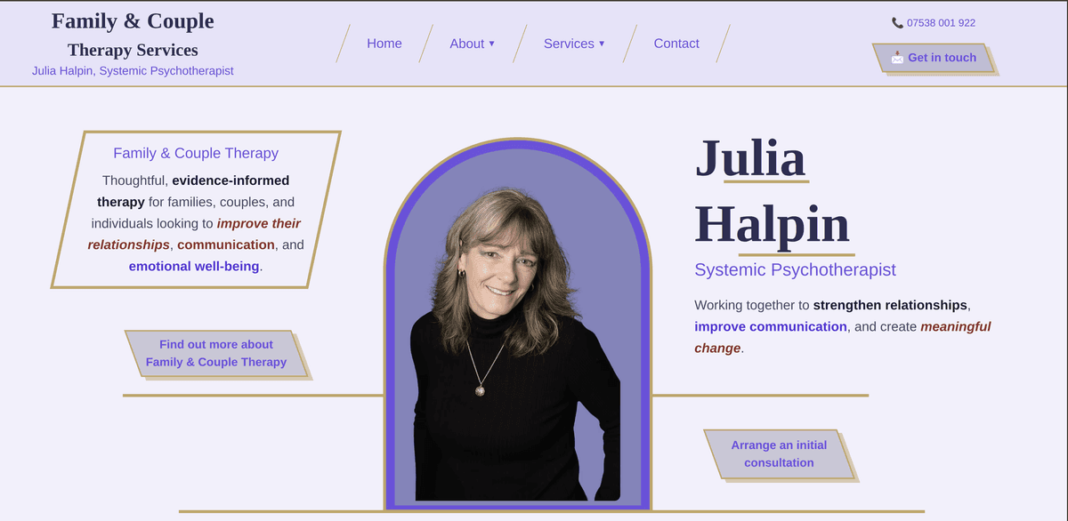 Screenshot of Julia Halpin Systemic Psychotherapy project