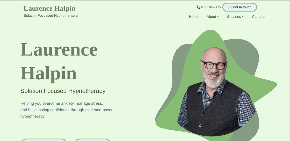 Screenshot of Laurence Halpin Hypnotherapy project