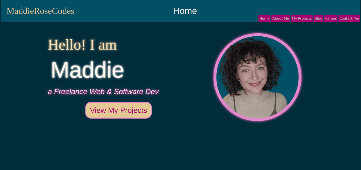 Screenshot of Maddie Rose Codes: Porftolio Site project